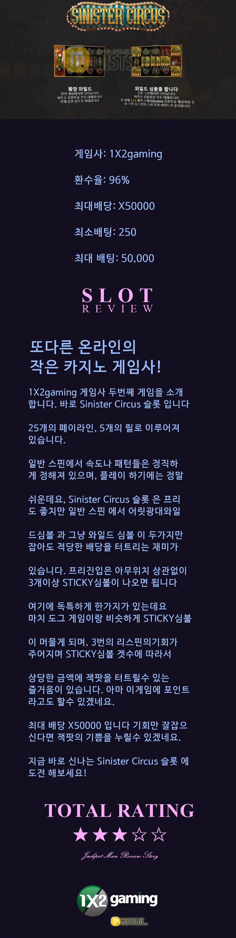 [ 1X2gaming 2탄 ] 광대의 미친 잭팟이 시작된다!! Sinister Circus