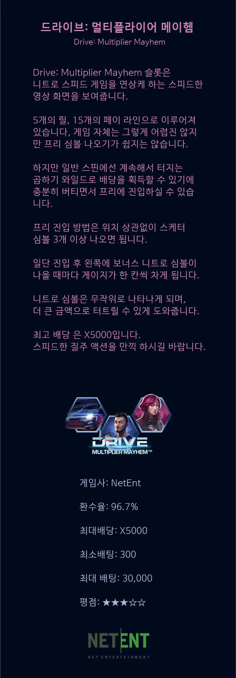 스피드한 액션! 내 모든 전부를 걸겠어!! / Drive: Multiplier Mayhem - NetEnt