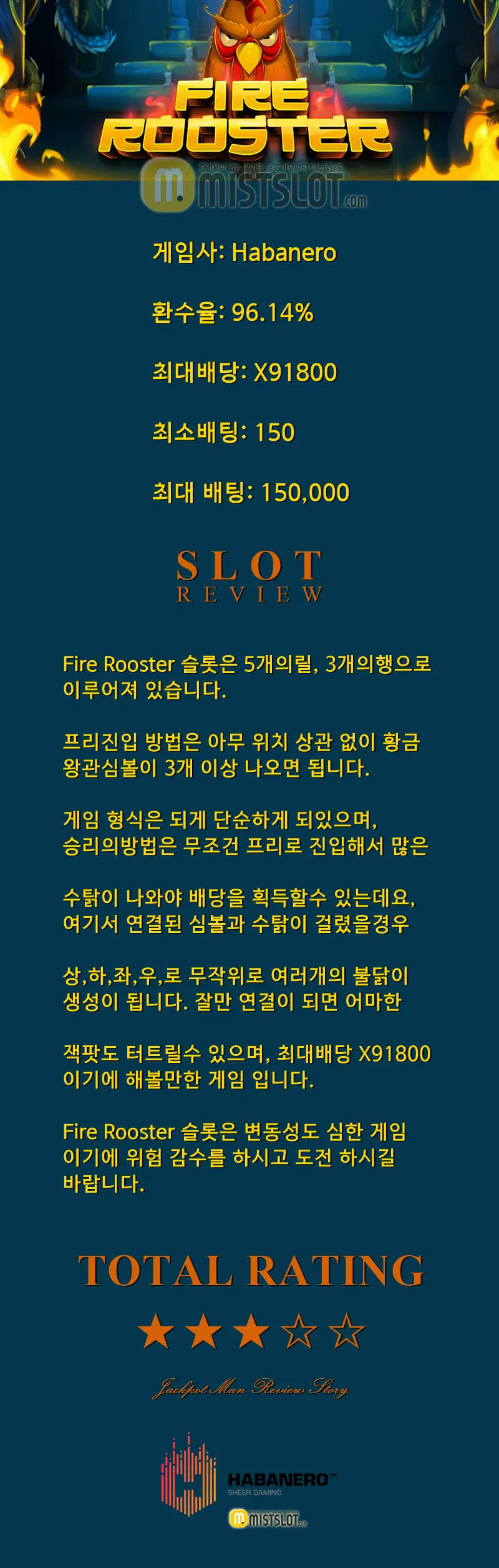 X91800 엄청난 배당! 아주 뜨거운 불닭이 온다!! Fire Rooster - Habanero